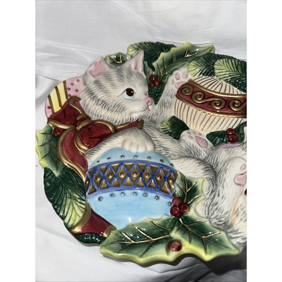 VTG FITZ AND FLOYD Christmas Kitten Kitty Canapé Plate - Picture 3 of 4